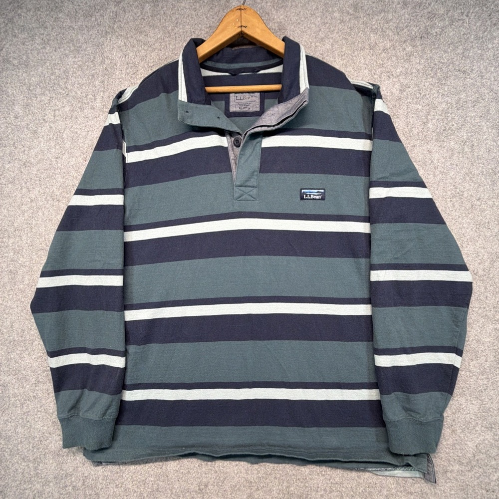 LL Bean Rugby Shirt Men's XL Striped Heavy Cotton Preppy